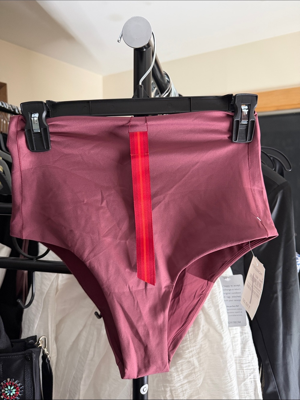 Left On Friday High-Waist Shorts in Mauve with Red Stripe